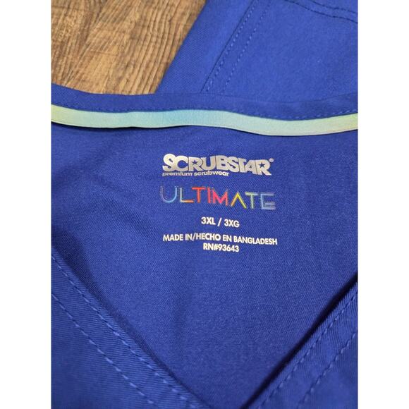 Scrubstar Premium Ultimate Mock Wrap Scrub Top Electric Blue Pants Set Plus 3XL - Picture 3 of 3